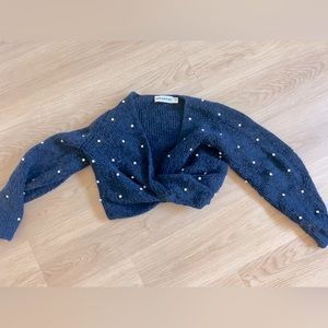 Self Portrait Diamanté embellished twist front cropped sweater